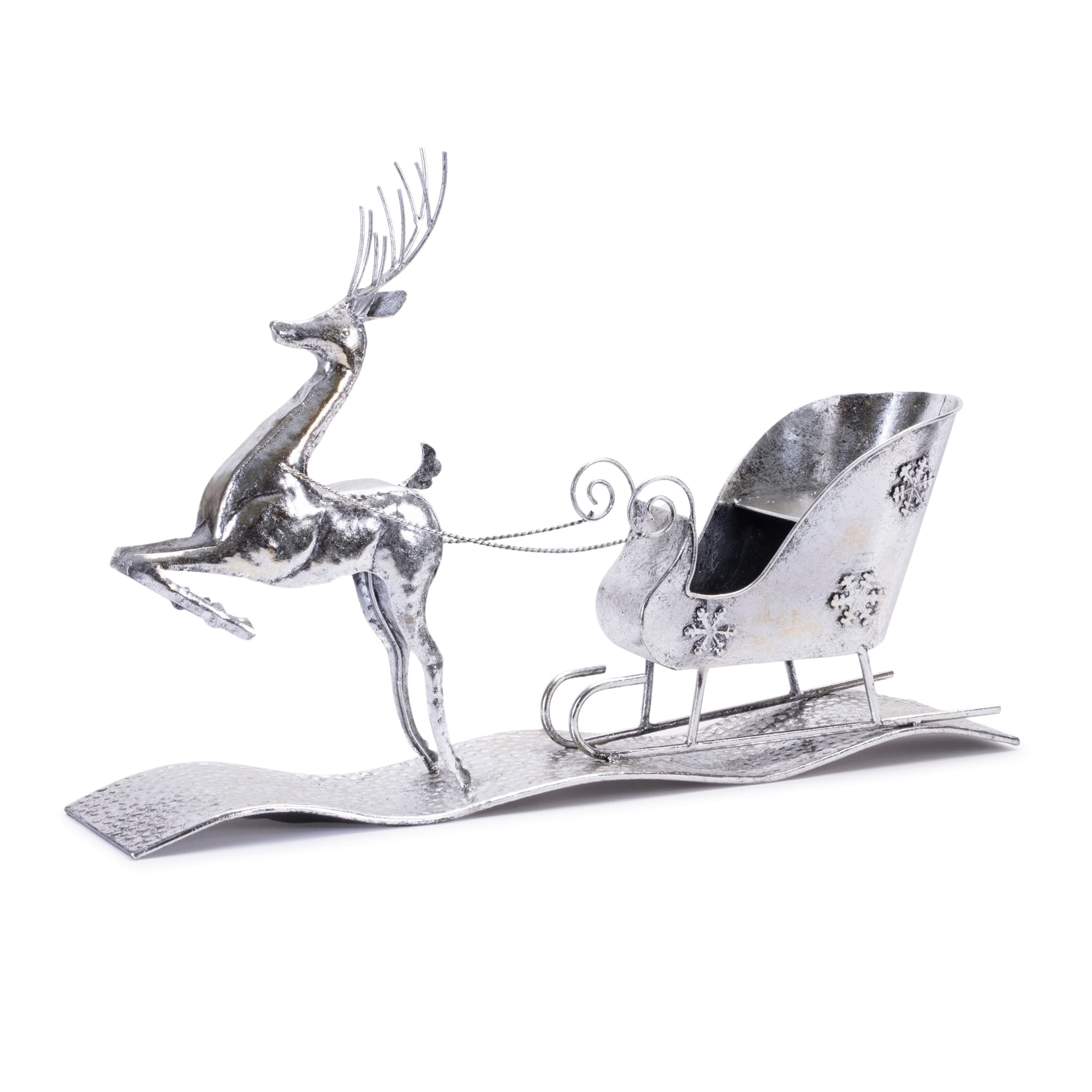 2ft. Hammered Metal Reindeer with Sleigh